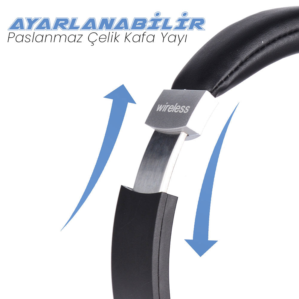 Zore BT850 Ayarlanabilir ve Katlanabilir 90 Derece Dönebilen Kulak Üstü Bluetooth Kulaklık Gri