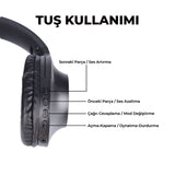 Zore BT850 Ayarlanabilir ve Katlanabilir 90 Derece Dönebilen Kulak Üstü Bluetooth Kulaklık Siyah