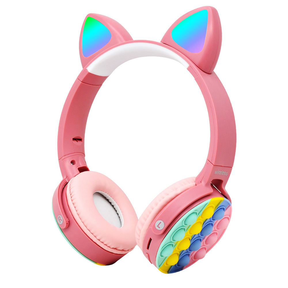 Zore CXT-950 RGB Led Işıklı Kedi Kulağı Band Tasarımı Ayarlanabilir Katlanabilir Kulak Üstü Bluetooth Kulaklık Mavi