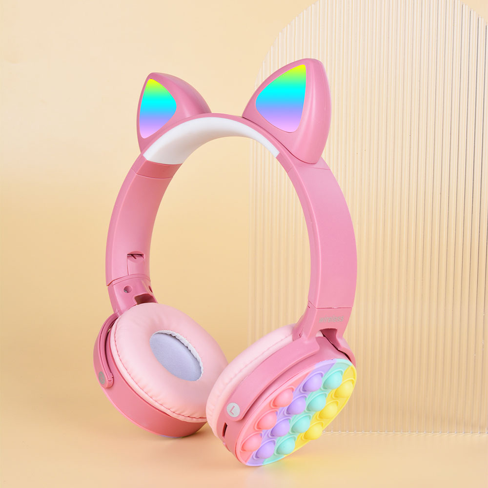 Zore CXT-950 RGB Led Işıklı Kedi Kulağı Band Tasarımı Ayarlanabilir Katlanabilir Kulak Üstü Bluetooth Kulaklık Mavi