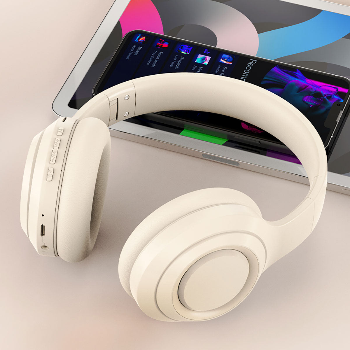 Zore DR-58 Ayarlanabilir ve Katlanabilir Kulak Üstü Bluetooth Kulaklık Krem