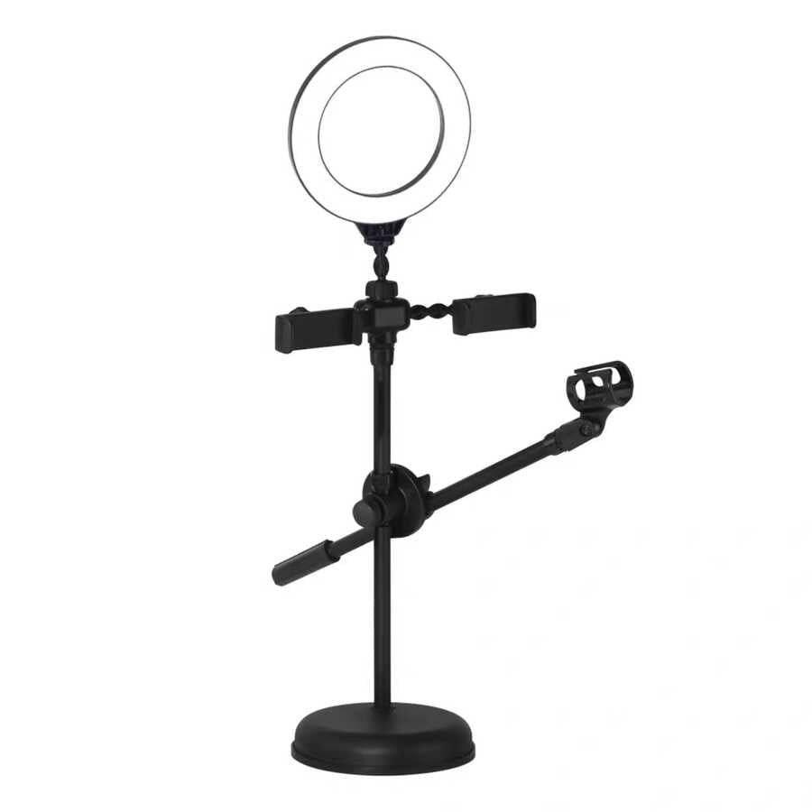 Zore Dual Big Light Işıklı Telefon Tutucu 16 cm Ring Light Siyah