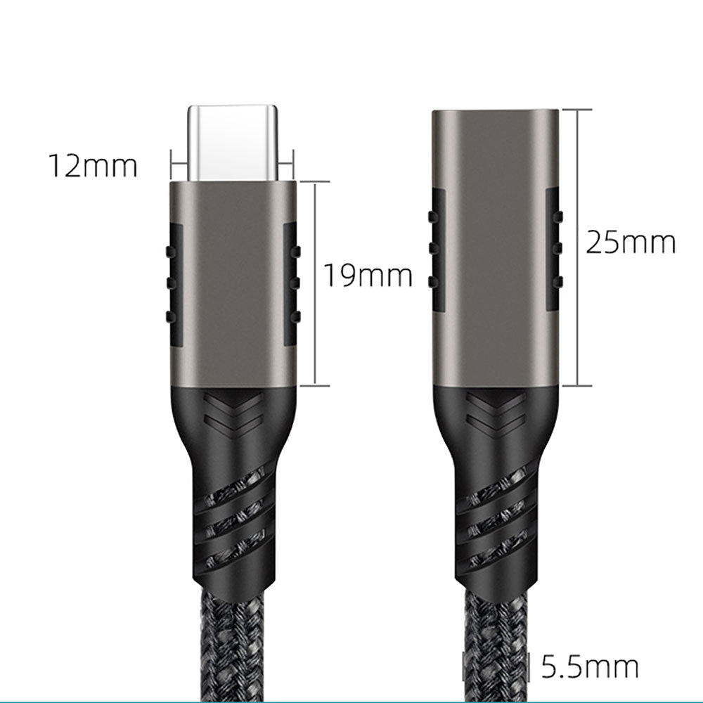 Zore Extension USB3.2 Type-C PD Uzatma Kablosu 100W 20Gbps 4K@60Hz 0.5 Metre Siyah