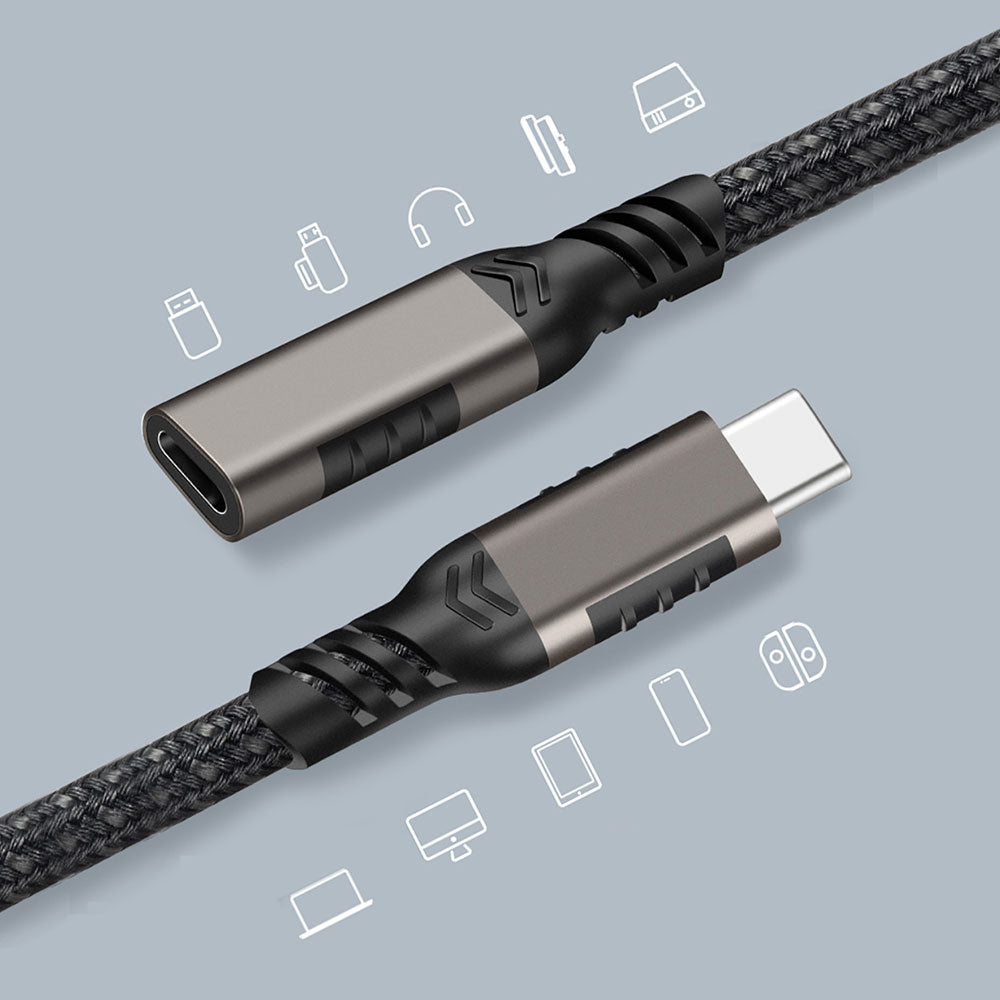Zore Extension USB3.2 Type-C PD Uzatma Kablosu 100W 20Gbps 4K@60Hz 2 Metre Siyah