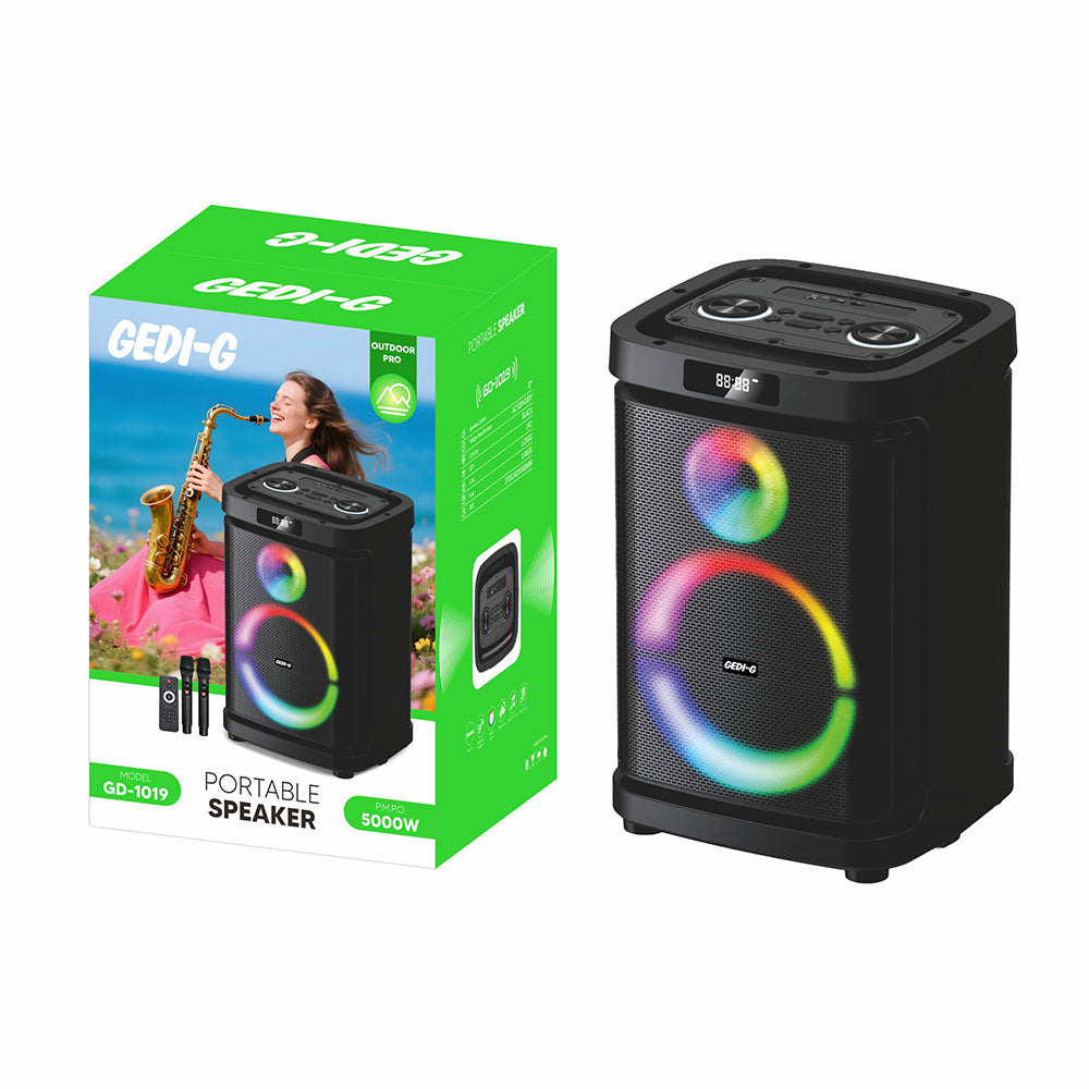 Zore GD-1019 Dijital LED Göstergeli Çift Mikrofonlu RGB TWS 10 inç Stereo Bass Kablosuz Karaoke Hoparlör Siyah