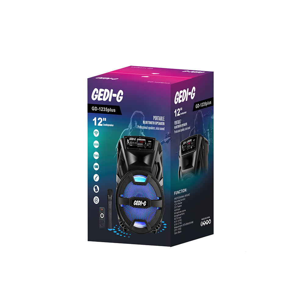 Zore GD-1235 Plus Mikrofonlu RGB TWS 12 inç Stereo Bass Kablosuz Karaoke Hoparlör Siyah