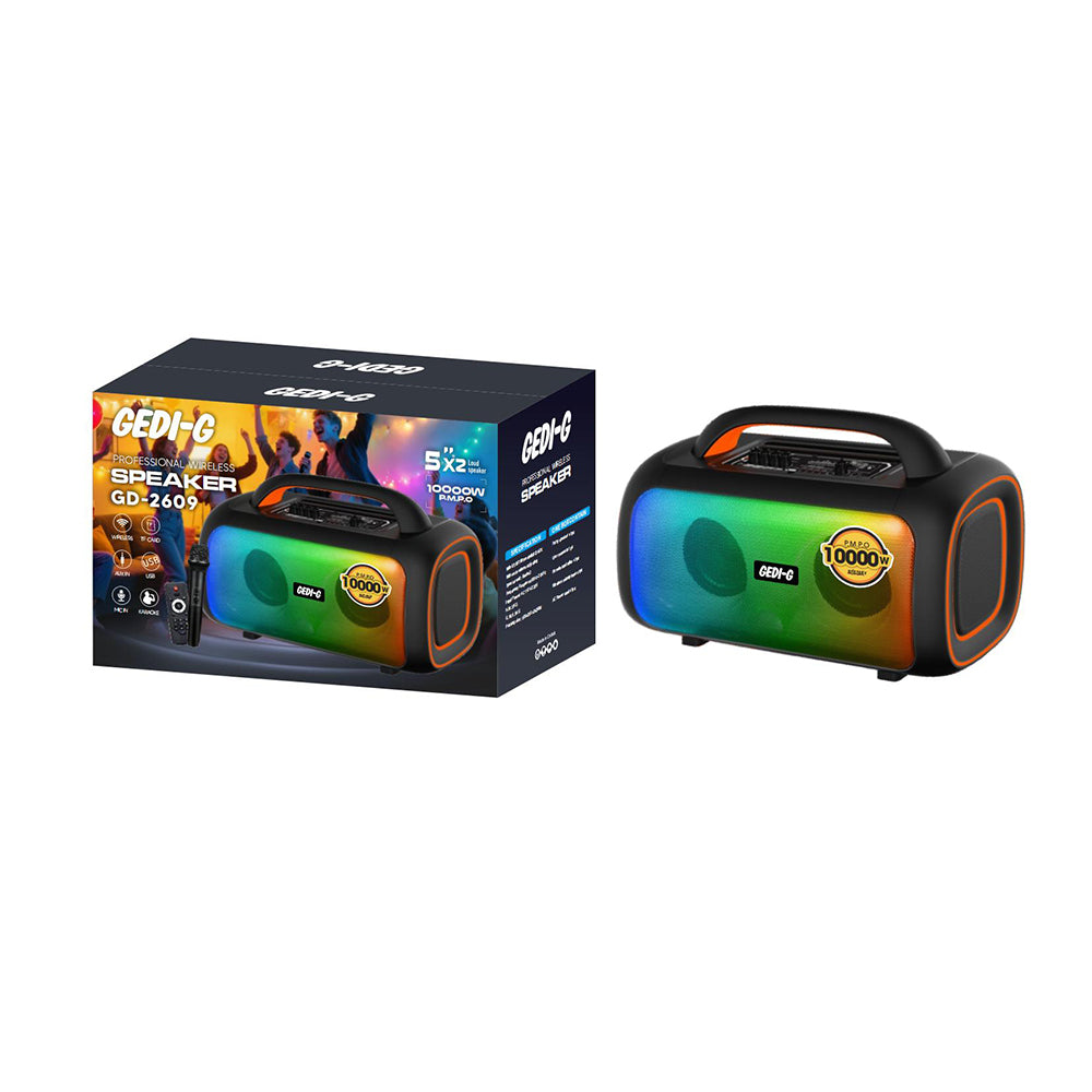 Zore GD-2609 Dijital LED Göstergeli Mikrofonlu RGB TWS Çift 5 inç Stereo Bass Kablosuz Karaoke Hoparlör Siyah