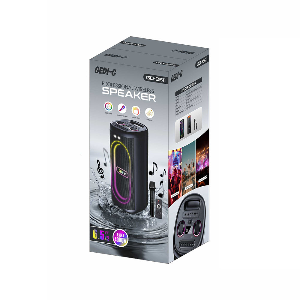 Zore GD-2611 Dijital LED Göstergeli Mikrofonlu RGB TWS Çift 6.5 inç Stereo Bass Kablosuz Karaoke Hoparlör Siyah