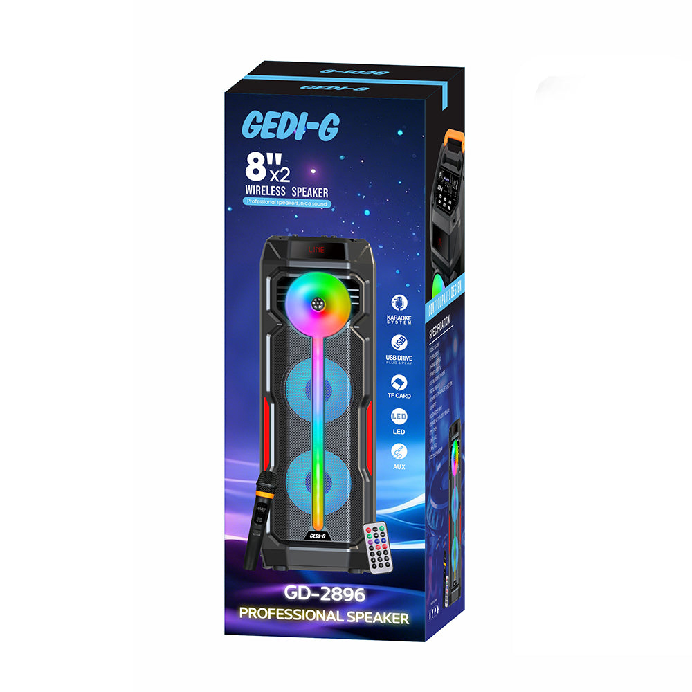 Zore GD-2896 Dijital LED Göstergeli Mikrofonlu RGB TWS Çift 8 inç Stereo Bass Kablosuz Karaoke Hoparlör Siyah