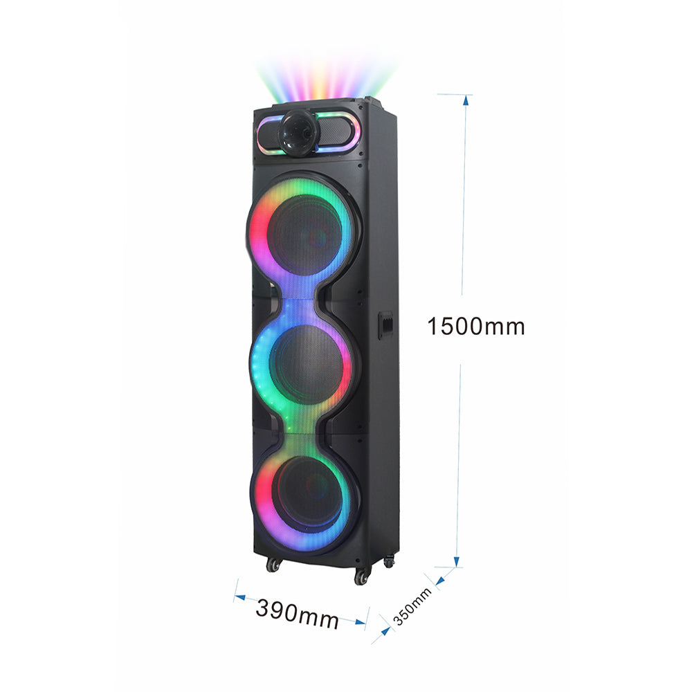 Zore GD-3126 Dijital LED Göstergeli Mikrofonlu RGB TWS Üçlü 10 inç Stereo Bass Kablosuz Karaoke Hoparlör Siyah