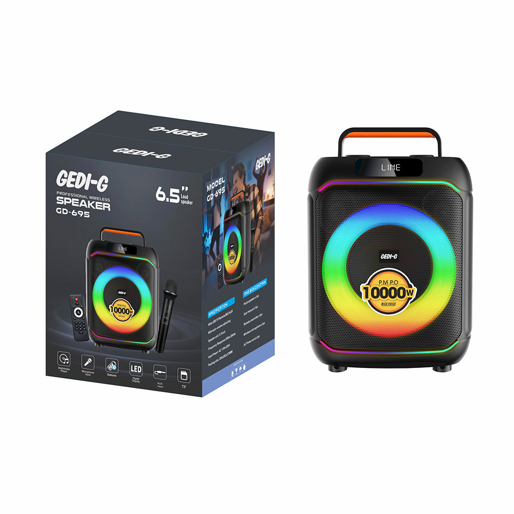Zore GD-695 Dijital LED Göstergeli Mikrofonlu RGB TWS 6.5 inç Stereo Bass Kablosuz Karaoke Hoparlör Siyah