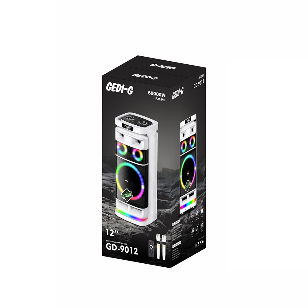 Zore GD-9012 Dijital LED Göstergeli Mikrofonlu RGB TWS 12 inç Stereo Bass Kablosuz Karaoke Hoparlör Beyaz