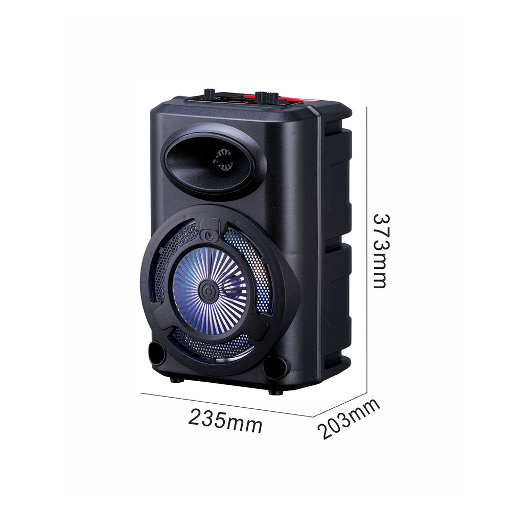 Zore GD-903 Dijital LED Göstergeli FM Radyolu Mikrofonlu RGB TWS 8 inç Stereo Bass Kablosuz Karaoke Hoparlör Siyah