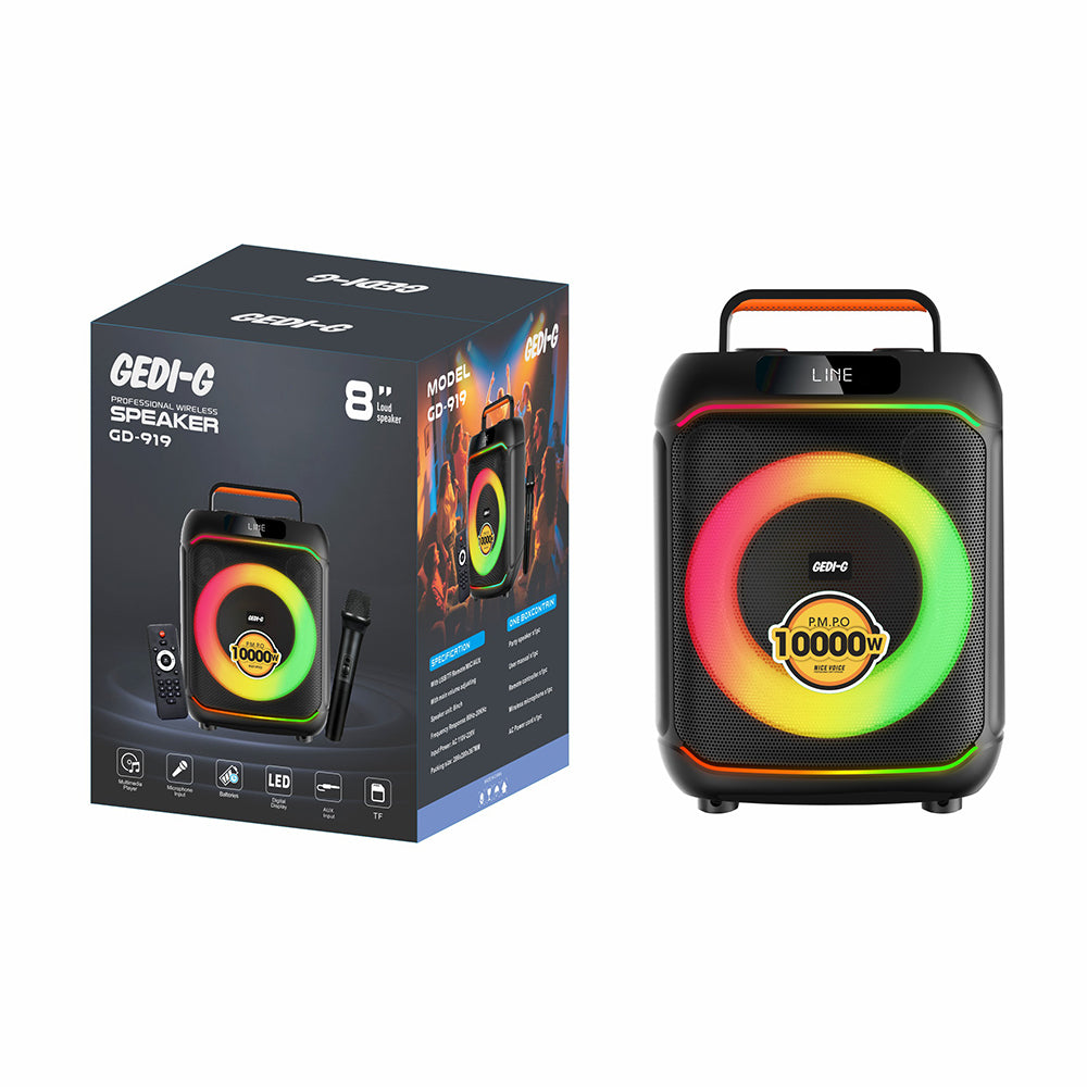 Zore GD-919 Dijital LED Göstergeli Mikrofonlu RGB TWS 8 inç Stereo Bass Kablosuz Karaoke Hoparlör Siyah
