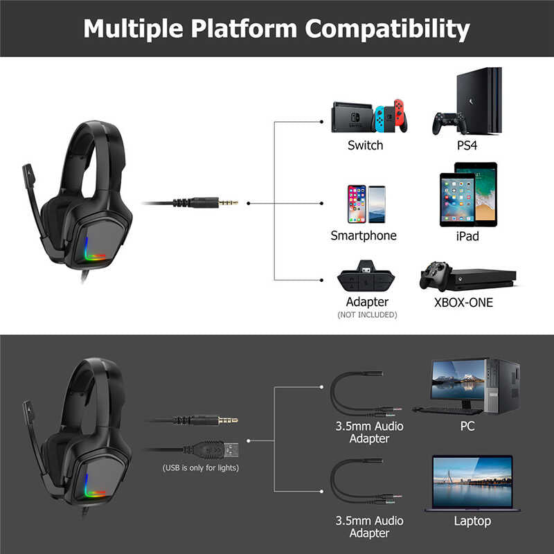 Zore Onikuma K20 RGB Oyuncu Kulaklığı 3.5mm Siyah