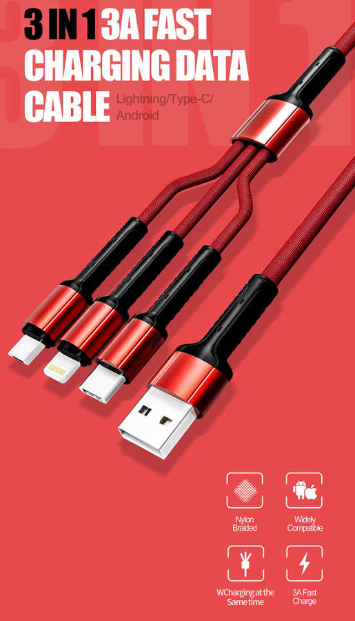 Zore LC93 3 in 1 Usb Kablo Siyah