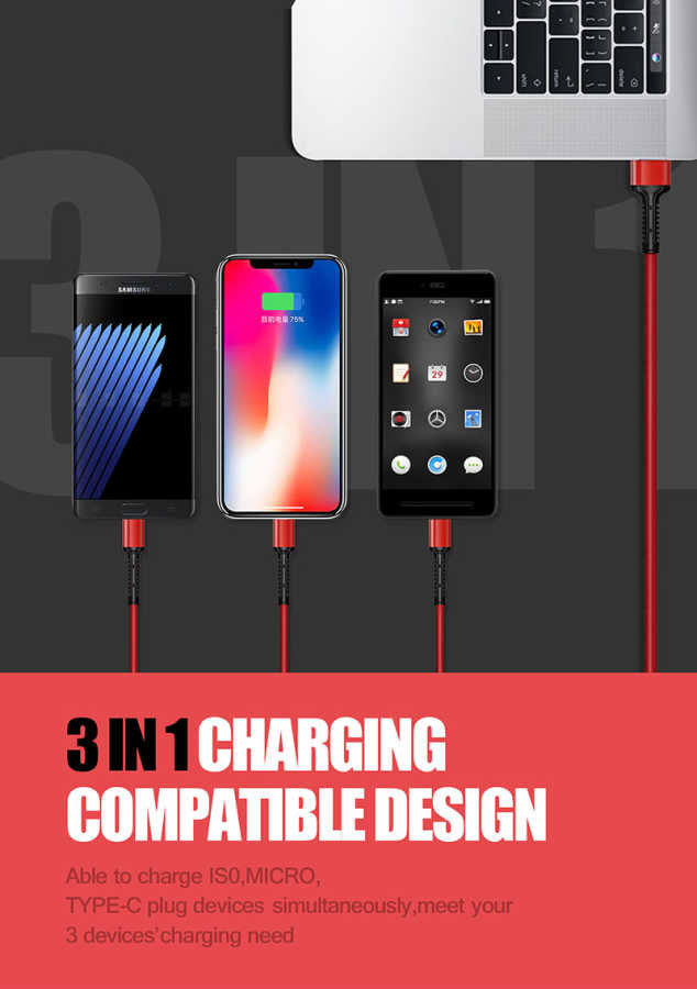 Zore LC93 3 in 1 Usb Kablo Kırmızı