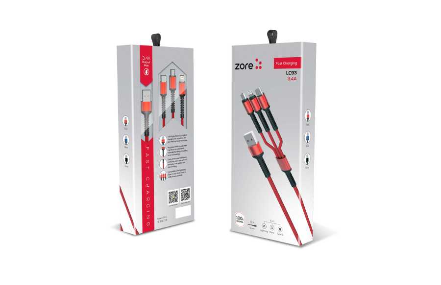 Zore LC93 3 in 1 Usb Kablo Siyah