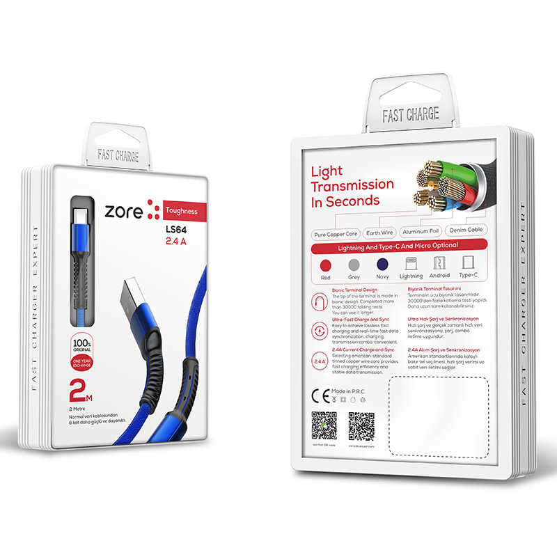 Zore LS64 Micro Usb Kablo Kırmızı