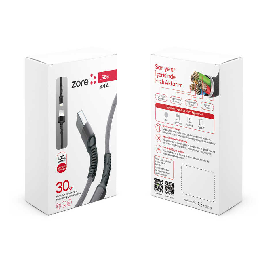 Zore LS66 Micro Usb Kablo Gri