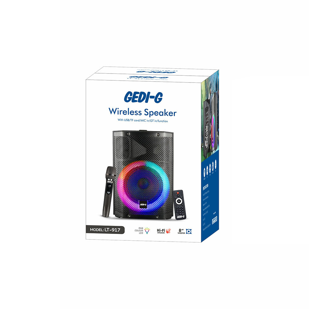 Zore LT-917 Mikrofonlu RGB Işıklı Kumandalı Stereo Bass Kablosuz TWS Karaoke Hoparlör Speaker Siyah
