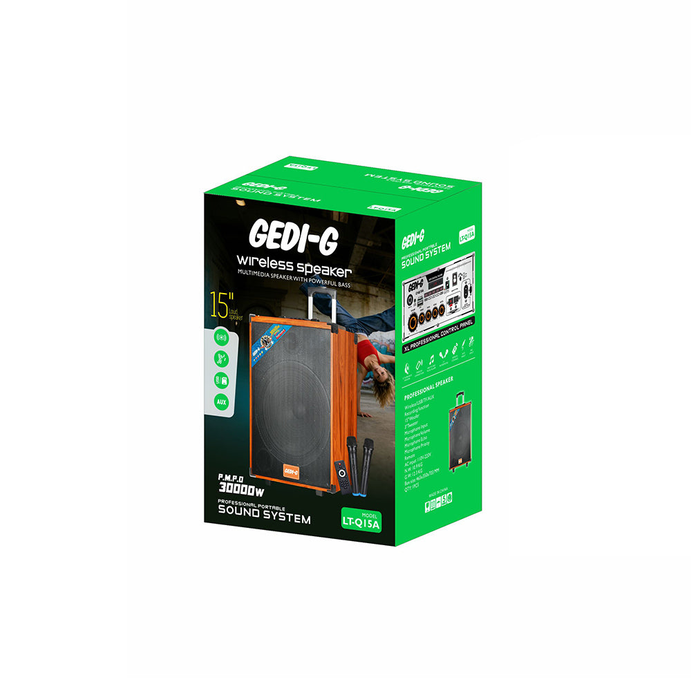 Zore LT-Q15A Dijital LED Göstergeli FM Radyolu Çift Mikrofonlu Kumandalı TWS Kablosuz Karaoke Hoparlör Speaker Kahverengi