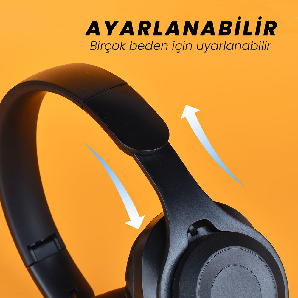 Zore M6 Plus Ayarlanabilir ve Katlanabilir Kulak Üstü Bluetooth Kulaklık Siyah