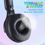 Zore M6 Pro Cat RGB Led Işıklı Kedi Kulağı Band Tasarımlı Ayarlanabilir ve Katlanabilir Kulak Üstü Bluetooth Kulaklık Siyah