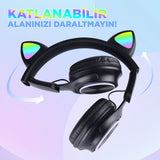 Zore M6 Pro Cat RGB Led Işıklı Kedi Kulağı Band Tasarımlı Ayarlanabilir ve Katlanabilir Kulak Üstü Bluetooth Kulaklık Mavi