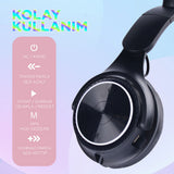 Zore M6 Pro Cat RGB Led Işıklı Kedi Kulağı Band Tasarımlı Ayarlanabilir ve Katlanabilir Kulak Üstü Bluetooth Kulaklık Pembe
