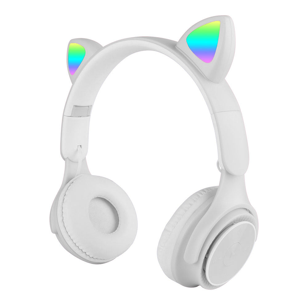Zore M6 Pro Cat RGB Led Işıklı Kedi Kulağı Band Tasarımlı Ayarlanabilir ve Katlanabilir Kulak Üstü Bluetooth Kulaklık Beyaz
