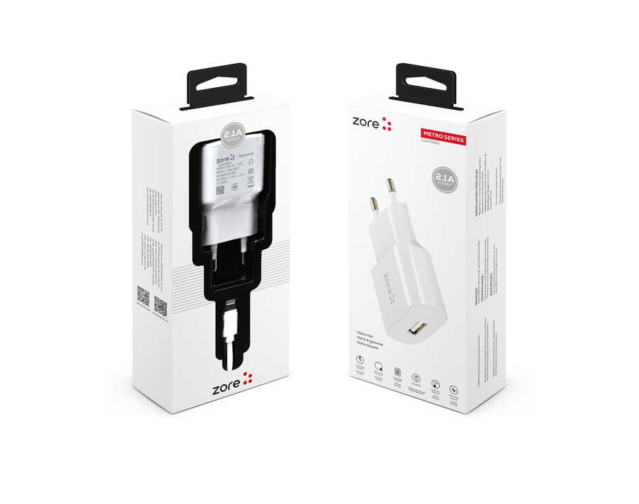 Zore Metro Serisi ZR-TC01 Lightning 2 in 1 Şarj Seti Beyaz