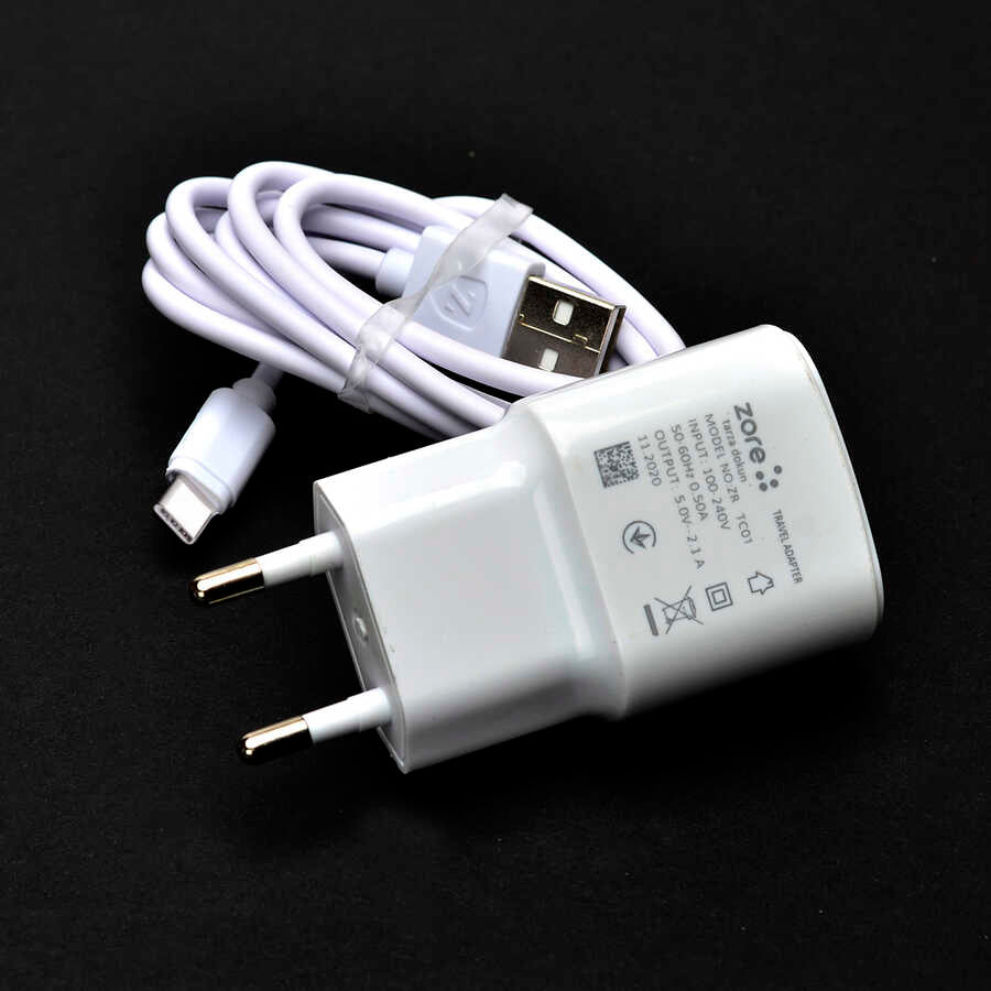 Zore Metro Serisi ZR-TC01 Type-C 2 in 1 Şarj Seti Beyaz