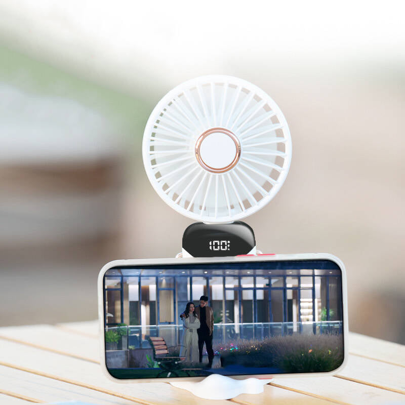 Zore N15 Dijital LED Göstergeli Katlanabilir Askılıklı Portatif Mini Vantilatör Soğutucu El Fanı Beyaz