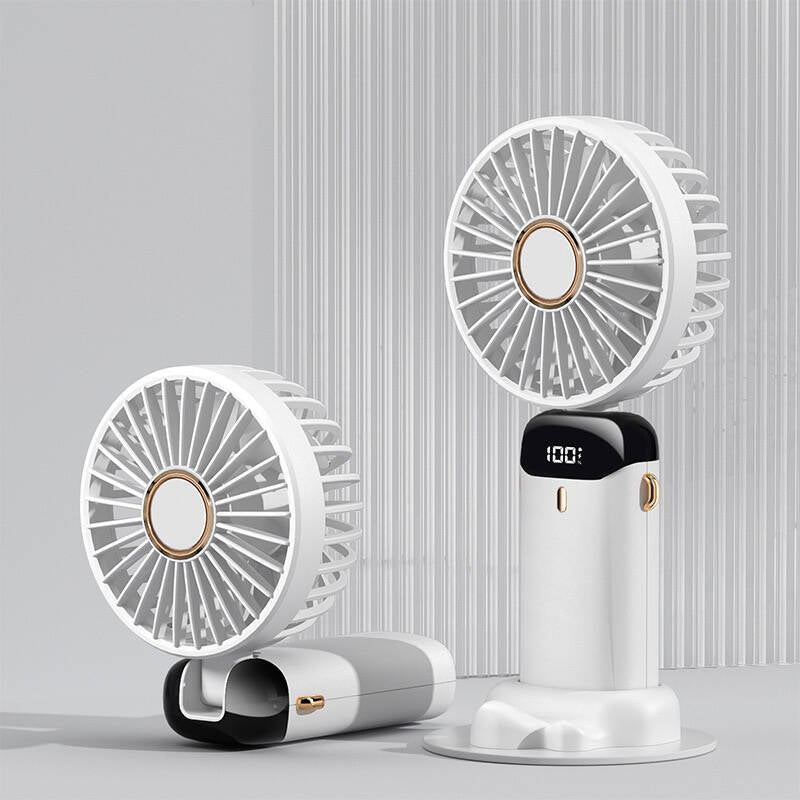 Zore N15 Dijital LED Göstergeli Katlanabilir Askılıklı Portatif Mini Vantilatör Soğutucu El Fanı Beyaz