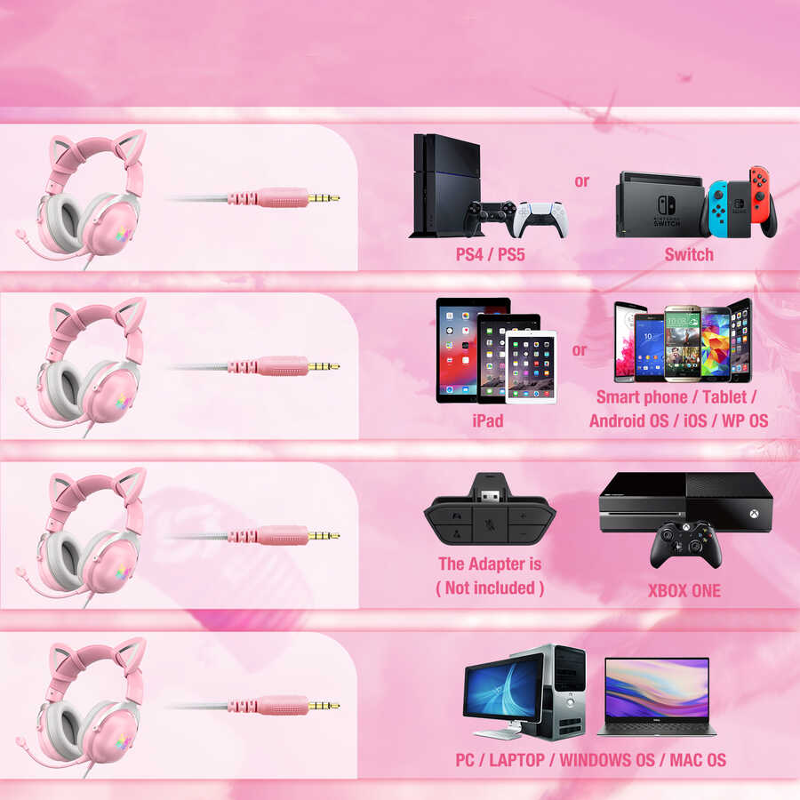 Zore Onikuma X11 Oyuncu Kulaklığı 3.5mm Pembe