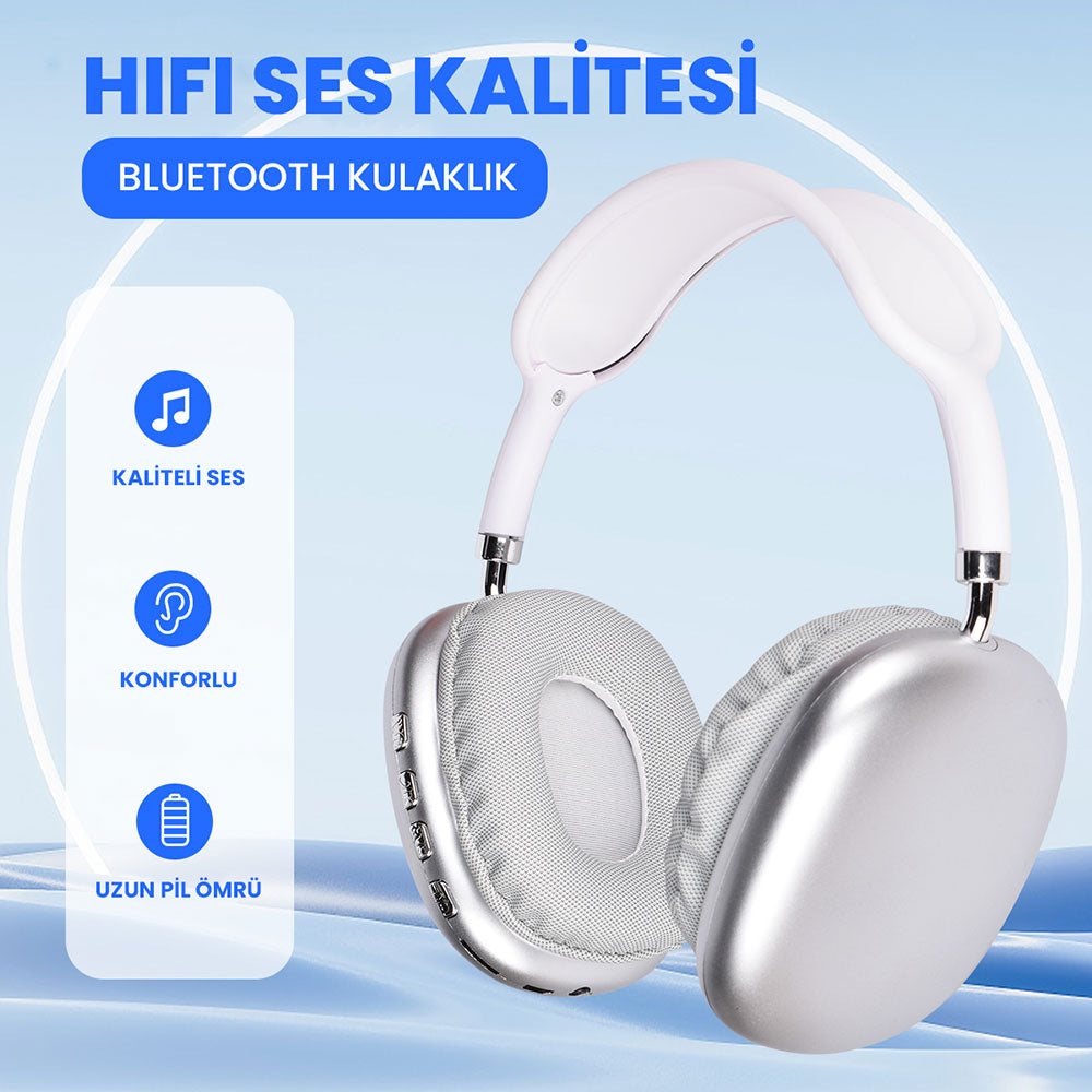 Zore P9 Hi-Fi Ses Kalitesi Ayarlanabilir ve Katlanabilir Kulak Üstü Bluetooth Kulaklık Beyaz