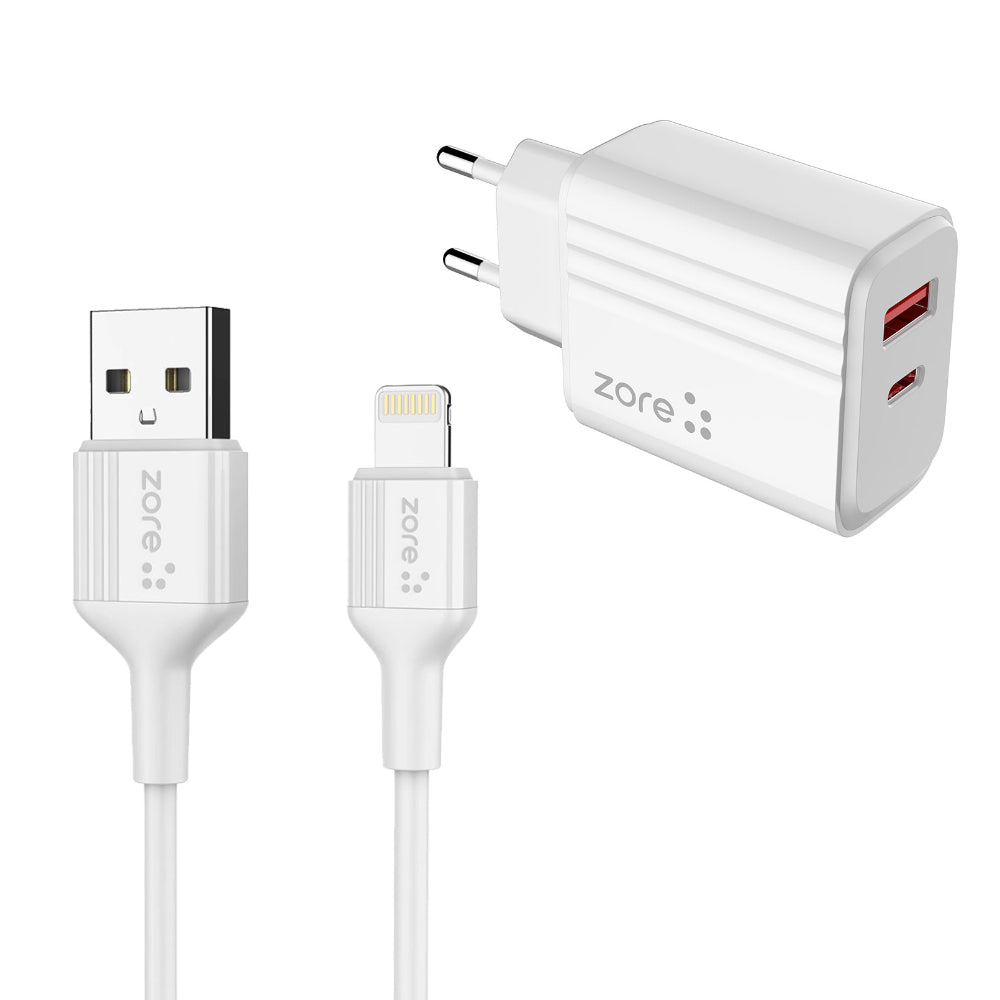 Zore Play Serisi PL05 Lightning 2in1 Seyahat Şarj Aleti 20W Beyaz