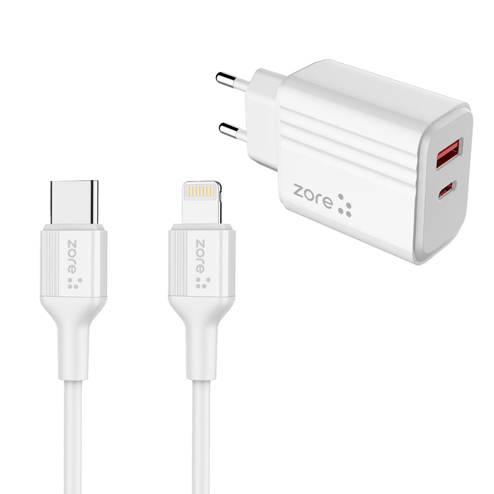 Zore Play Serisi PL08 Type-C to Lightning 2in1 PD Seyahat Şarj Aleti 20W Beyaz