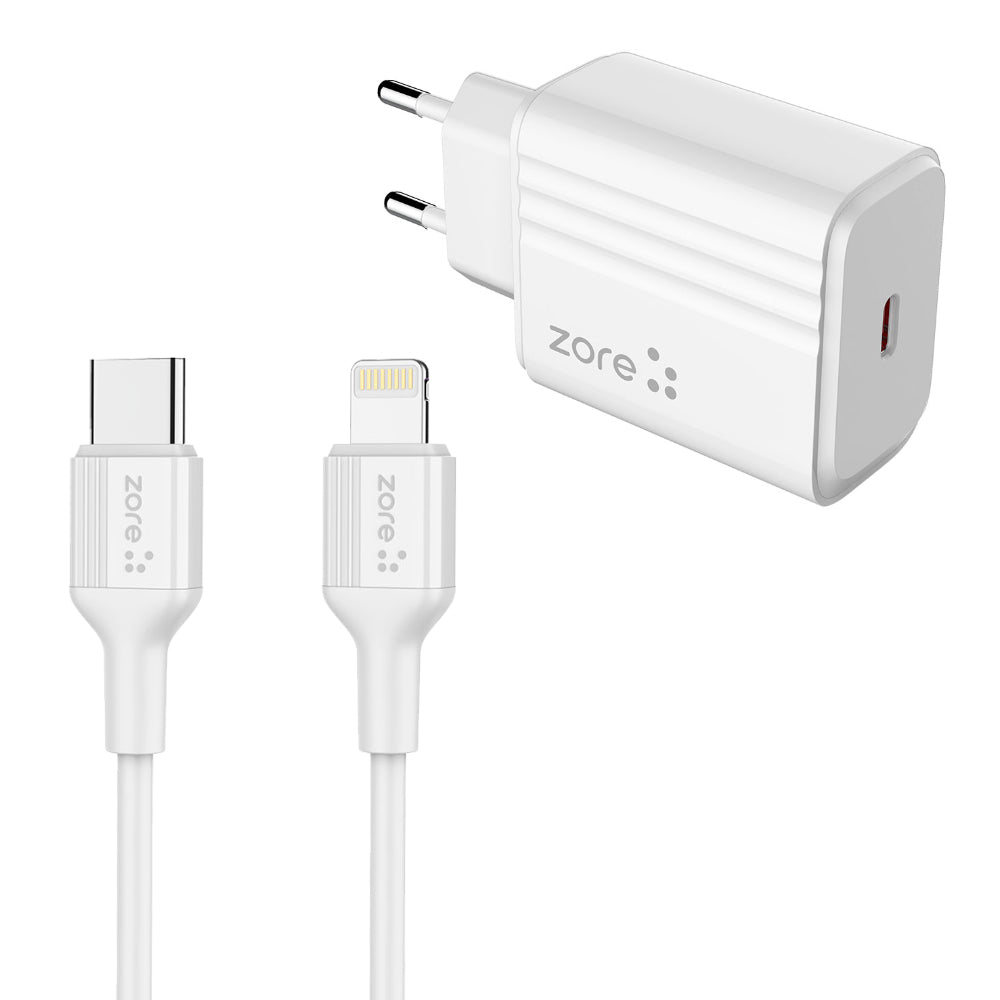 Zore Play Serisi PL2 Type-C to Lightning 2in1 PD Seyahat Şarj Aleti 20W Beyaz