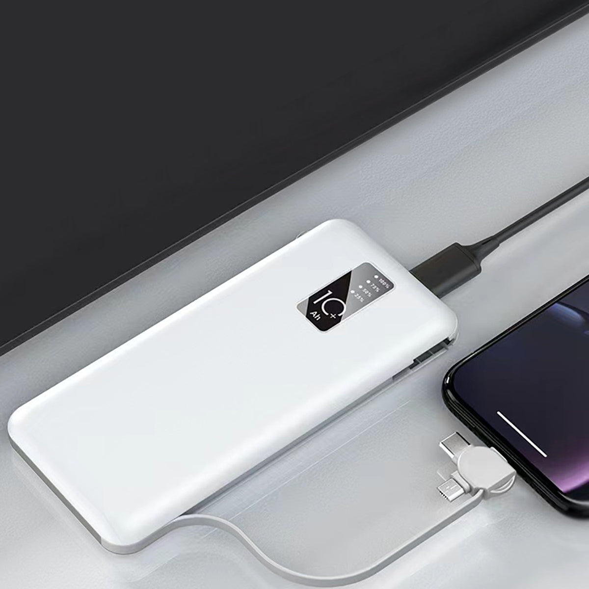 Zore PW-05 Hızlı Şarj Led Göstergeli Micro Lightning Type-C Kablolu Taşınabilir Powerbank 10000mAh Beyaz
