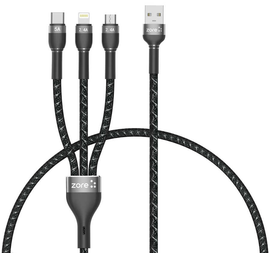 Zore Shira Serisi 3in1 USB Kablo 30cm Siyah