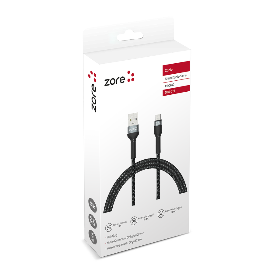 Zore Shira Serisi Micro USB Kablo 1m Siyah