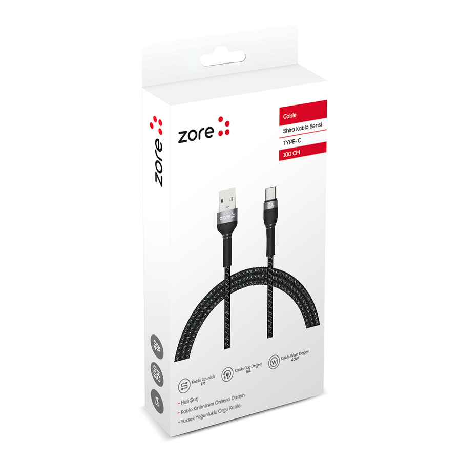 Zore Shira Serisi Type-C USB Kablo 1m Siyah