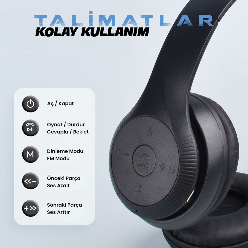 Zore ST95 Güçlü Ses Özelliği Ayarlanabilir ve Katlanabilir Kulak Üstü Bluetooth Kulaklık Siyah