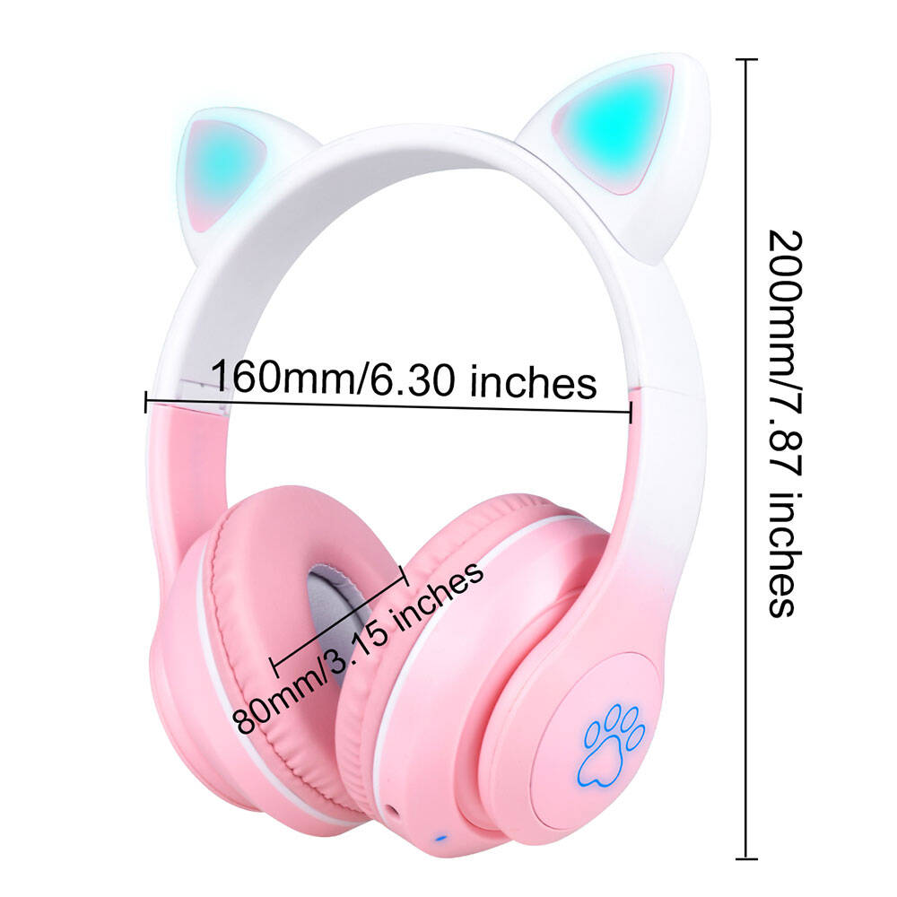 Zore STN-28 Pro Kedi Kulaklı Tasarımlı RGB Işıklı Bluetooth Kulaklık Pembe