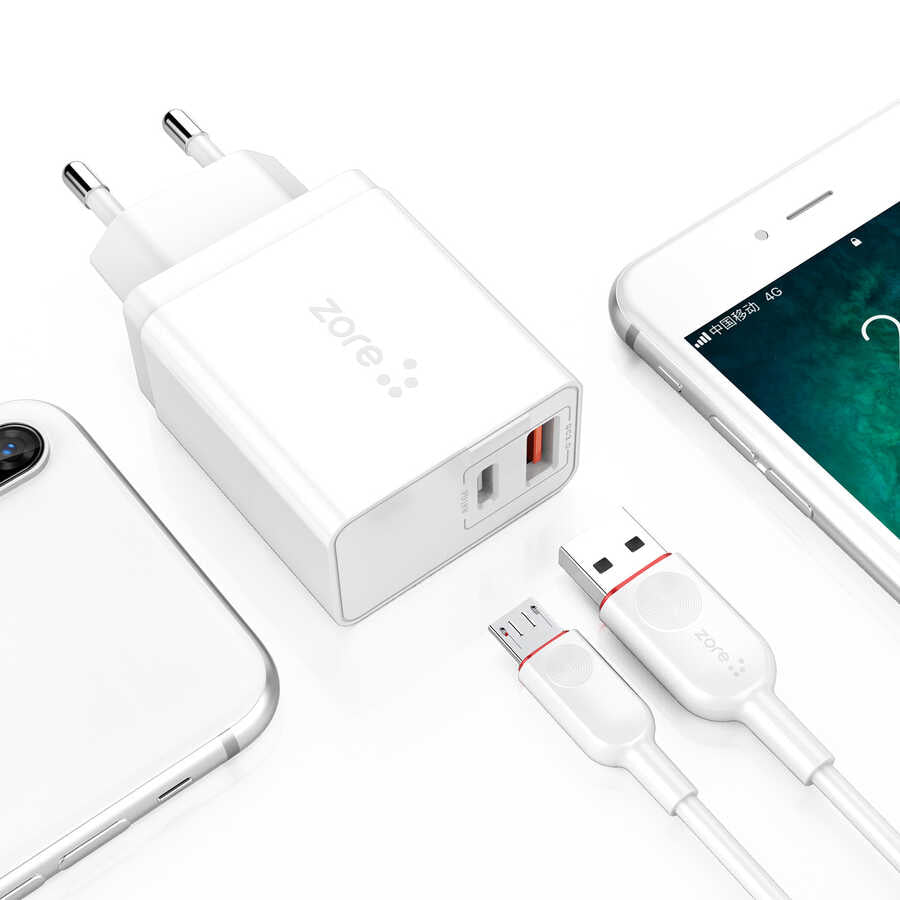 Zore XMac Serisi ZR-X2 Micro 2 in 1 Şarj Seti Beyaz