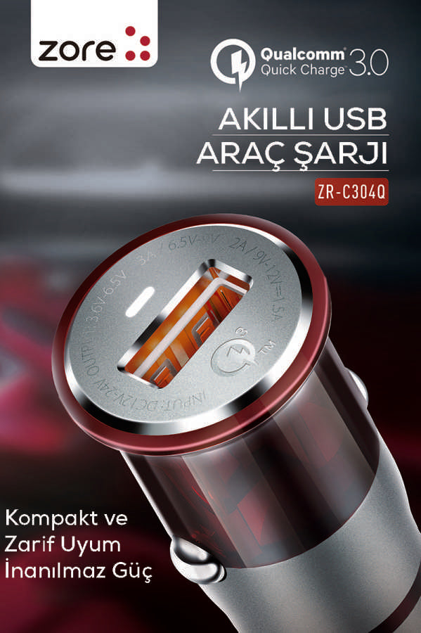 Zore ZR-C304Q Micro Araç Şarj Seti Siyah