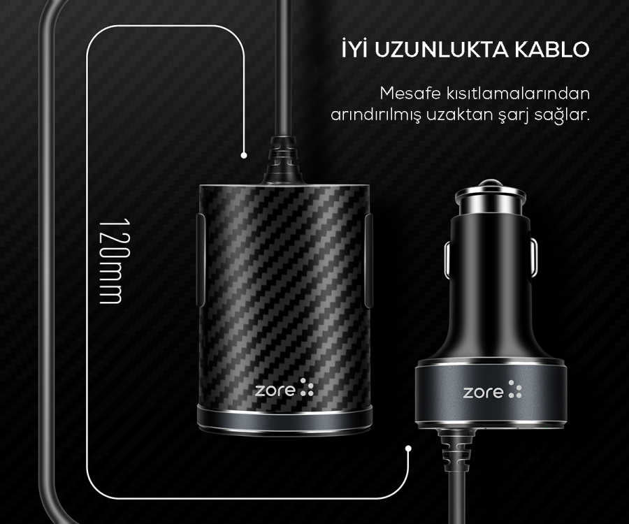 Zore ZR-C502 2+2 Araç Şarj Seti Siyah