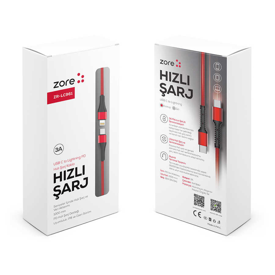 Zore ZR-LC961 PD To Lightning Kablo Kırmızı